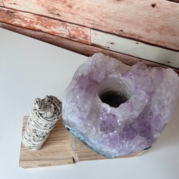 3 lb Amethyst and Sage Bundle | Healing Calming Candle Crystal Tea Light Holder - Picture 11 of 13